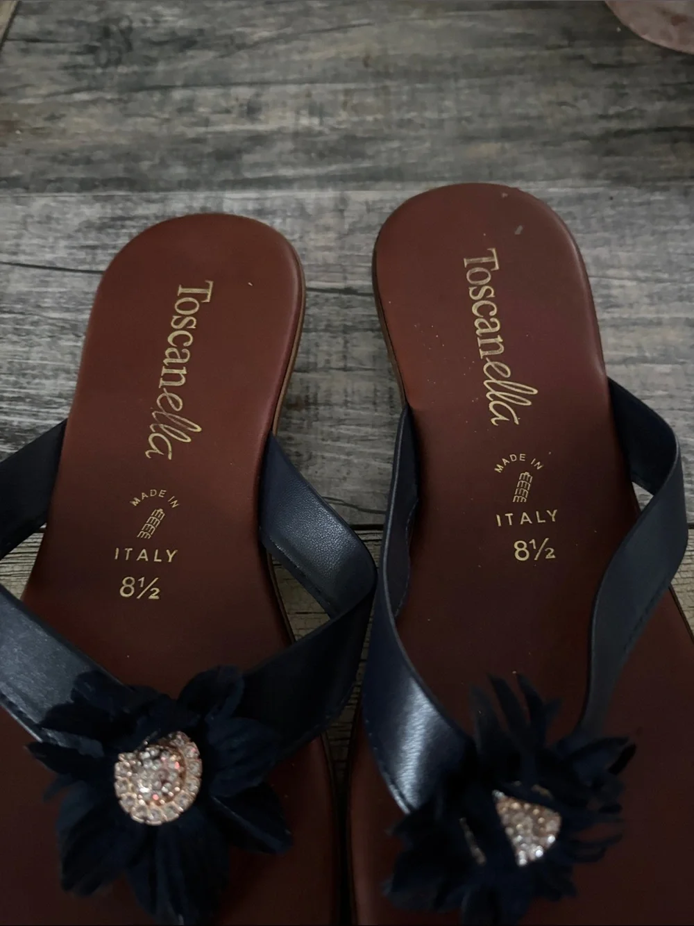 Toscanella Navy Floral Jewel Thong Sandals for Women
